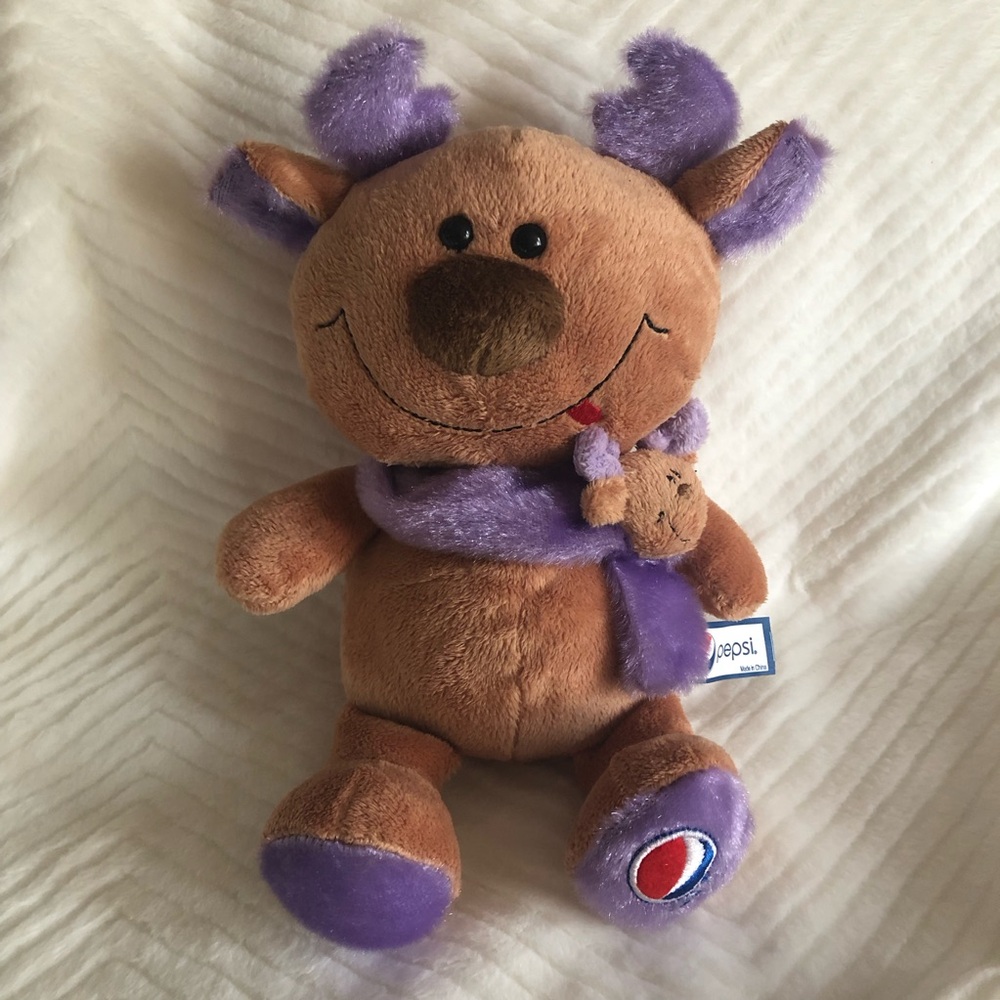 Pepsi Cola Reindeer Plushie Purple Scarf with Mini Me Clasp